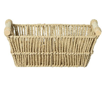 Cesto de Fibra Natural com Alça de Bambu Cruze Bege | Westwing