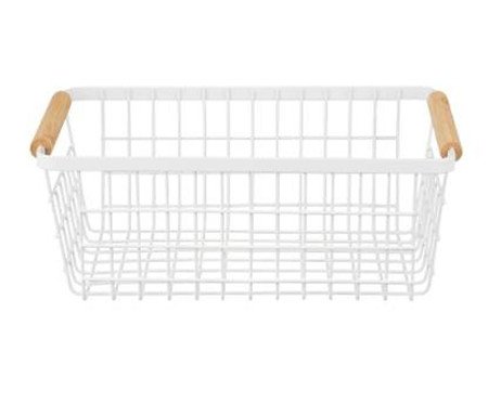 Cesto de Metal com Alça de Bambu Kona Branco | Westwing