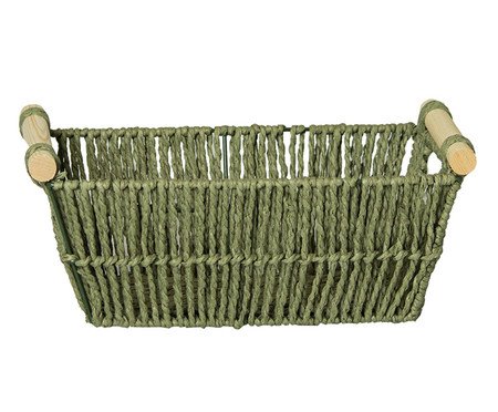 Cesto de Fibra Natural com Alça de Bambu Cruze Verde Esmeralda | Westwing