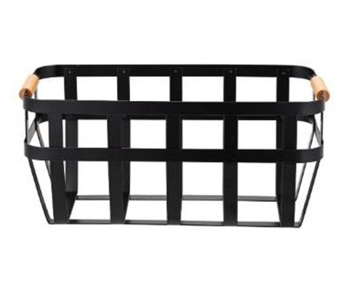 Cesto de Metal com Alça de Bambu Sona Preto, black | WestwingNow