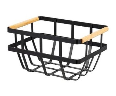 Cesto de Metal com Alça de Bambu Ody Preto | Westwing