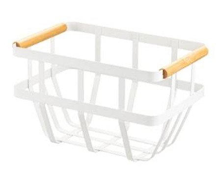 Cesto de Metal com Alça de Bambu Jazz Branco | Westwing