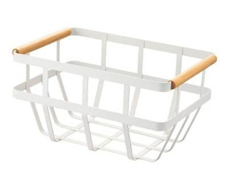 Cesto de Metal com Alça de Bambu Ody Branco | Westwing