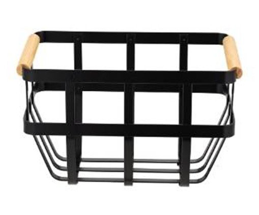 Cesto de Metal com Alça de Bambu Jazz Preto, black | WestwingNow