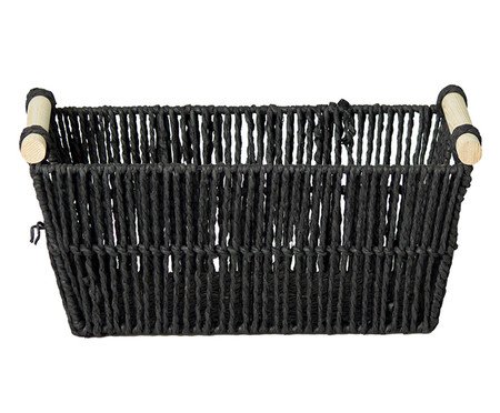 Cesto de Fibra Natural com Alça de Bambu Corry Preto | Westwing