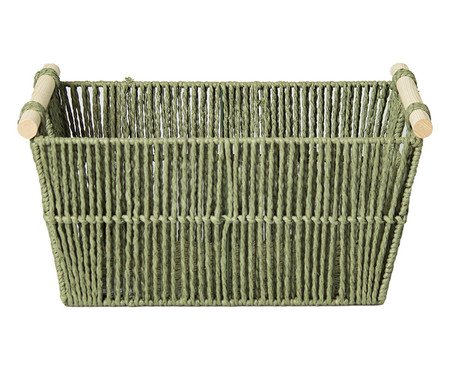Cesto de Fibra Natural com Alça de Bambu Verse Verde Esmeralda | Westwing
