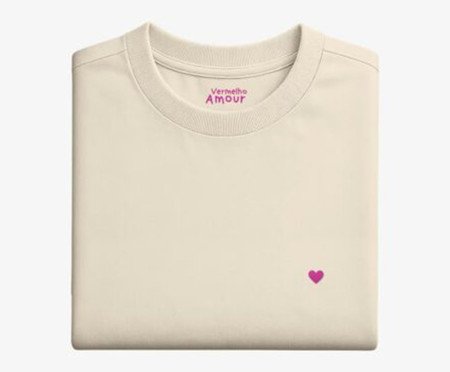 Camiseta Cotton Creme Coração Micro Rosa Pink | Westwing