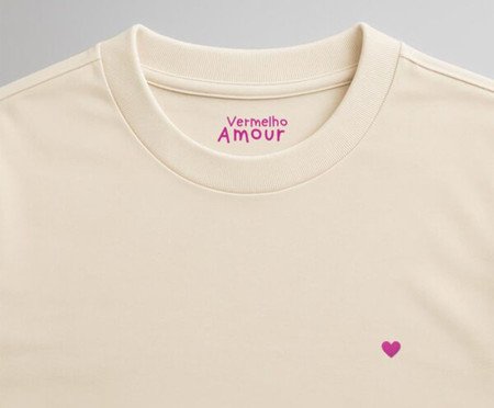 Camiseta Cotton Creme Coração Micro Rosa Pink | Westwing