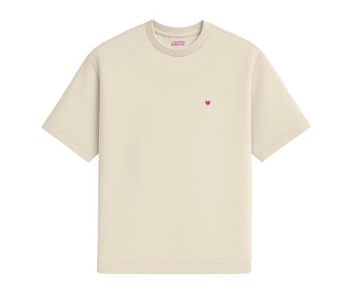Camiseta Cotton Creme Coração Micro Rosa Pink, Off White | WestwingNow