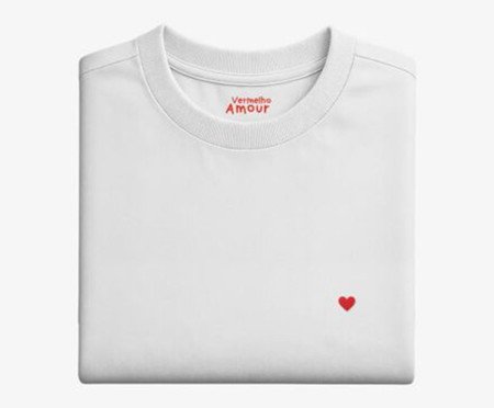 Camiseta Cotton Branco Coração Micro Vermelho | Westwing
