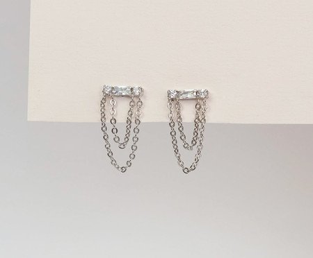 Brinco Baguete Dupla Prateado | Westwing