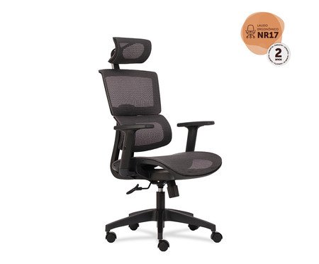 Cadeira Office Oregon C/ Apoio e Braço 3D Tela Mesh Preta | Westwing