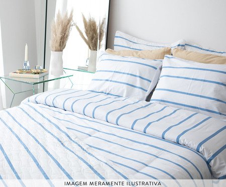 Jogo de Lençol Classic Tous Les Jours Estampado Listra Pijama Azul | Westwing