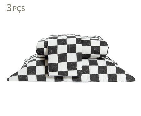 Jogo de Cobre-leito Misto Essencialle Xadrez Old School Preto