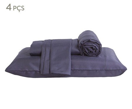 Jogo de Lençol Clássico Jazz Azul Marinho 200 Fios