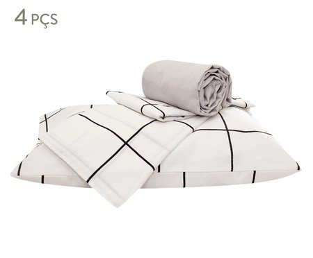 Jogo de Lençol Clássico Misto Grid Branco e Preto