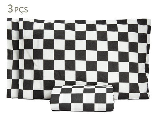 Jogo de Lençol Inferior Misto Essencialle Xadrez Old School Preto, multicolor | WestwingNow