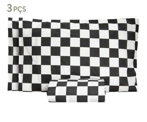 Jogo de Lençol Inferior Misto Essencialle Xadrez Old School Preto, multicolor | WestwingNow