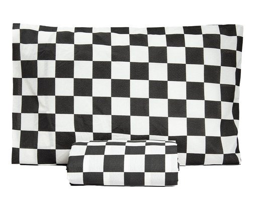 Jogo de Lençol Superior Misto Essencialle Xadrez Old School Preto, multicolor | WestwingNow