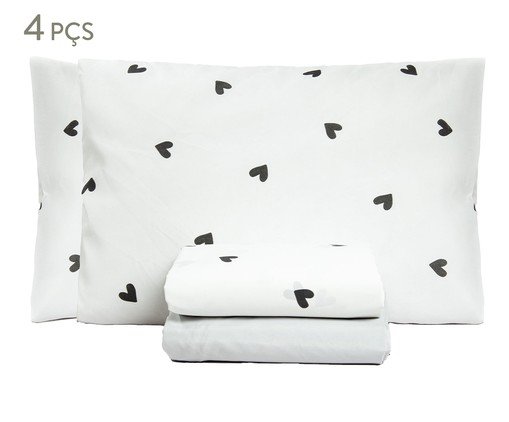 Jogo de Lençol Misto Classic Essencialle Corações P&B, multicolor | WestwingNow