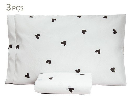 Jogo de Lençol Superior Misto Essencialle Corações P&B, multicolor | WestwingNow