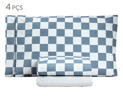 Jogo de Lençol Misto Classic Xadrez Old School Azul, multicolor | WestwingNow