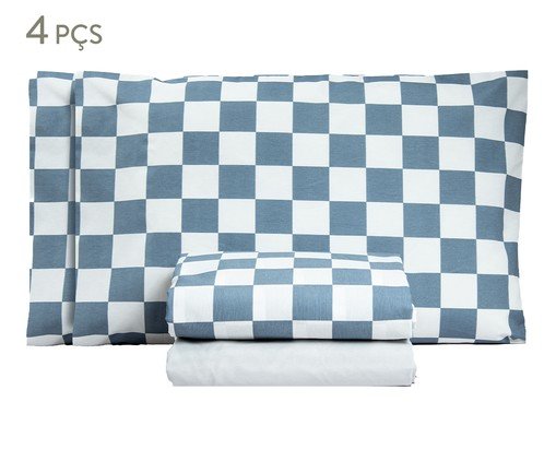 Jogo de Lençol Misto Classic Xadrez Old School Azul, multicolor | WestwingNow