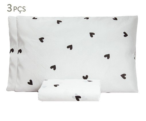 Jogo de Lençol Inferior Misto Essencialle Corações P&B, multicolor | WestwingNow