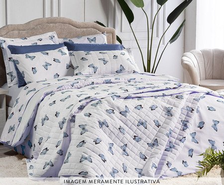 Jogo de Lençol Superior Misto Essencialle Borboletas Azuis | Westwing