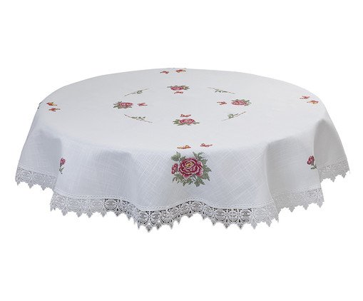 Toalha de Mesa Redonda com Renda Guipir Branca, Colorido | WestwingNow