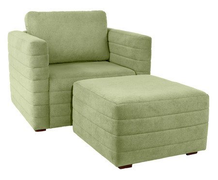 Poltrona com Puff Gom em Boucle aveludado - Verde | Westwing
