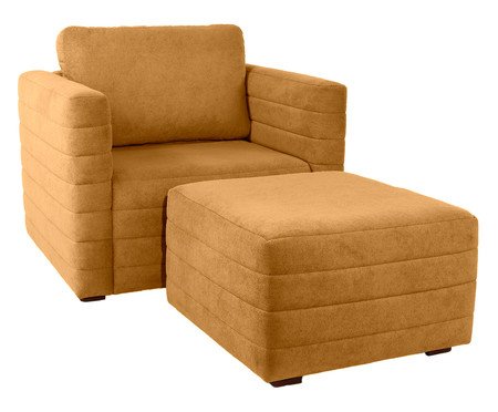 Poltrona com Puff Gom em Boucle aveludado - Amarelo Ocre | Westwing