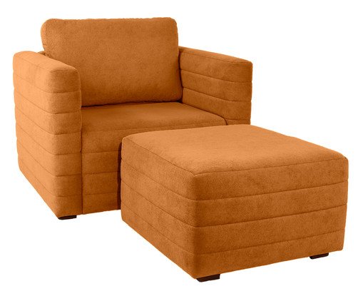 Poltrona com Puff Gom em Boucle aveludado - Terracota, Terracotta | WestwingNow