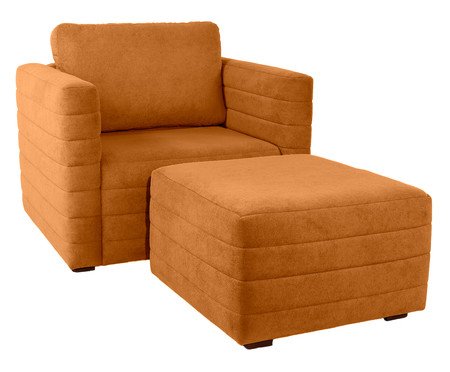 Poltrona com Puff Gom em Boucle aveludado - Terracota | Westwing