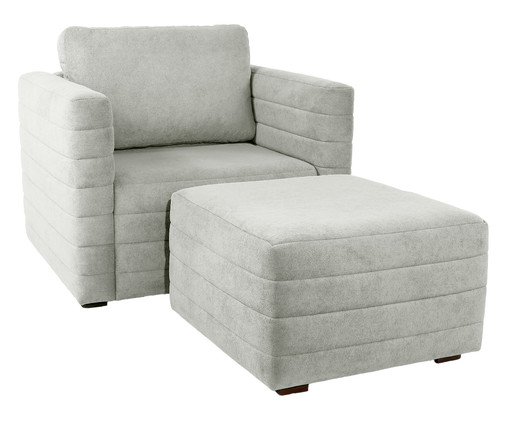 Poltrona com Puff Gom em Boucle aveludado - Cinza, grey | WestwingNow