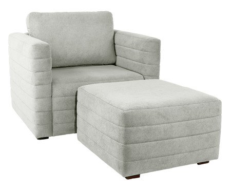 Poltrona com Puff Gom em Boucle aveludado - Cinza | Westwing