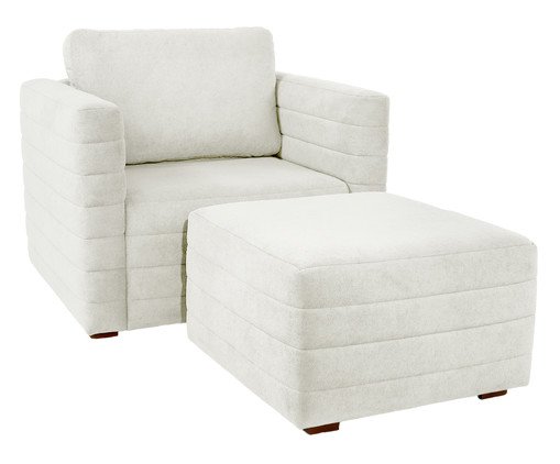Poltrona com Puff Gom em Boucle aveludado - Branco, white | WestwingNow