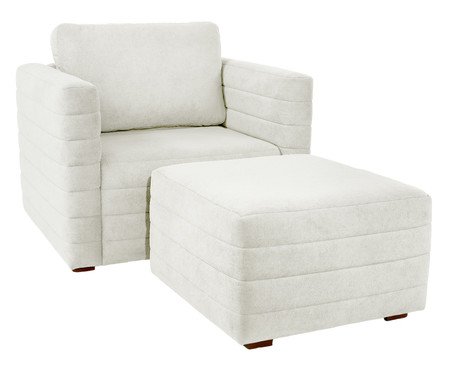 Poltrona com Puff Gom em Boucle aveludado - Branco | Westwing