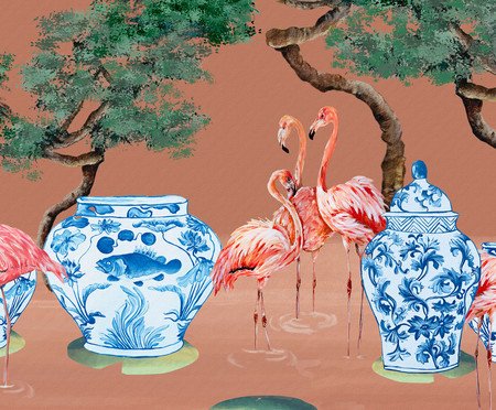 Papel de Parede Pink Flamingos Pêssego | Westwing