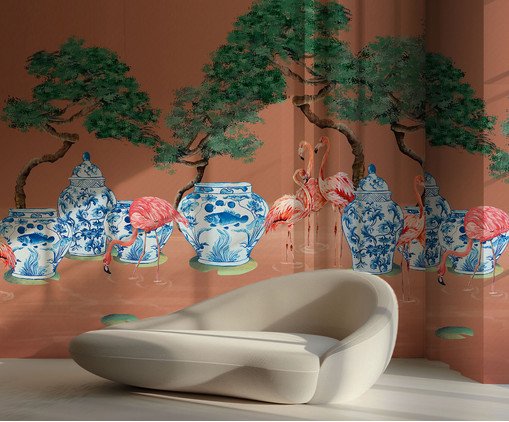Papel de Parede Pink Flamingos Pêssego, Colorido | WestwingNow