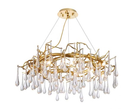 Lustre de Cristal Gota Dourado - Bivolt