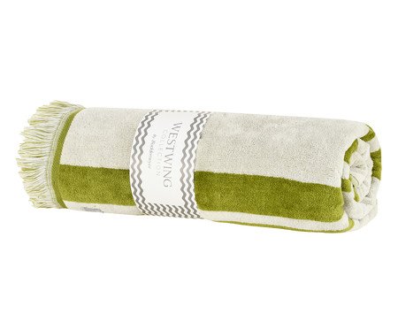 Toalha de Praia com franja Amalfi Verde e Off-White | Westwing