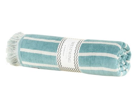 Toalha de Praia com franja Riviera Azul e Off-White | Westwing