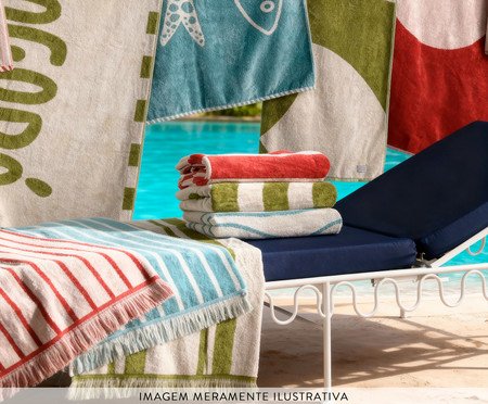 Toalha de Praia com franja Riviera Azul e Off-White | Westwing