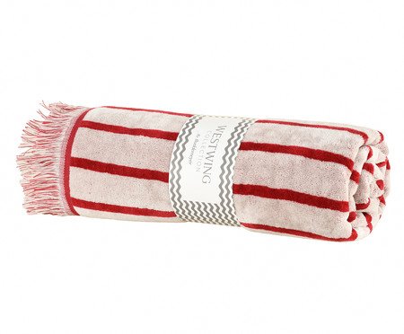Toalha de Praia com franja Riviera Vermelho e Off-White | Westwing