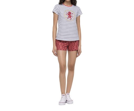 Pijama Feminino Manga Curta Gryffindor com Estampa Metalizada, white | WestwingNow