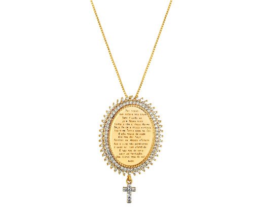 Colar Pai Nosso com Cruz Pendurada em Zircônias Banho de Ouro 18K, gold | WestwingNow