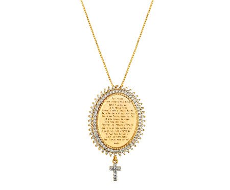 Colar Pai Nosso com Cruz Pendurada em Zircônias Banho de Ouro 18K | Westwing