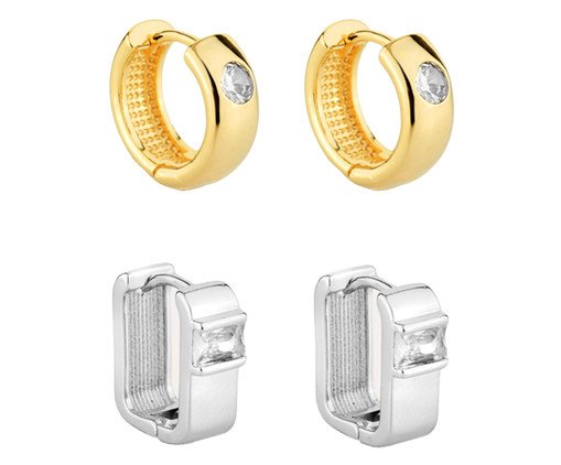 Conjunto de Argolinhas Dourado e Prateado, gold | WestwingNow