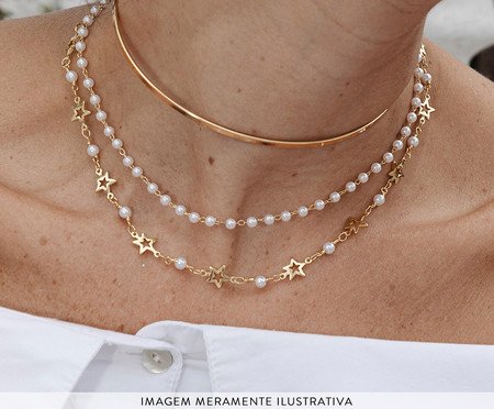 Colar Pérolas e Estrelas Folheado a Ouro 18k | Westwing